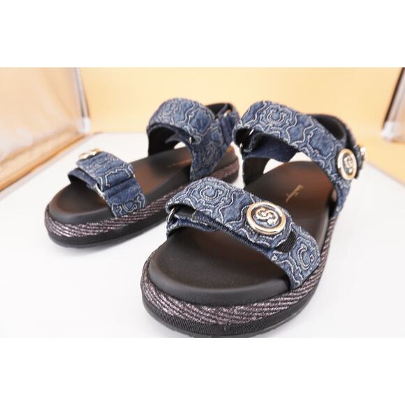 Salvatore Ferragamo Kalie Gal QT Denim Logo Sandal SZ 9.5 C Button $850 NIB - Picture 5 of 9